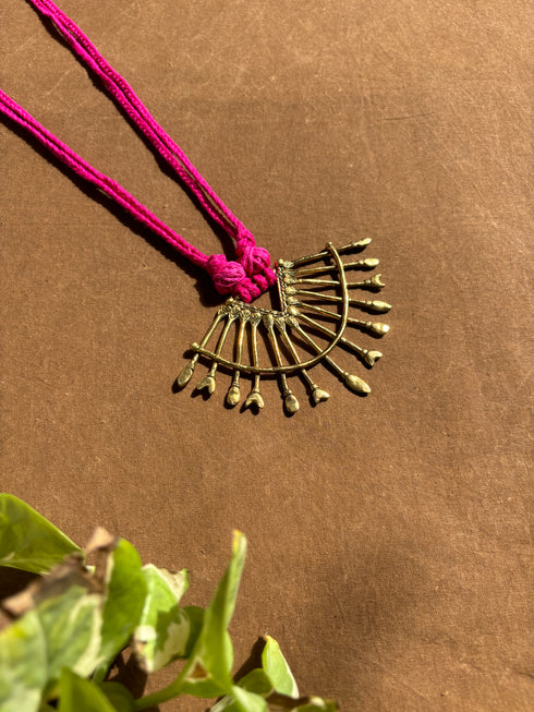 Pink Tribal Tikon Long Dhokra Necklace